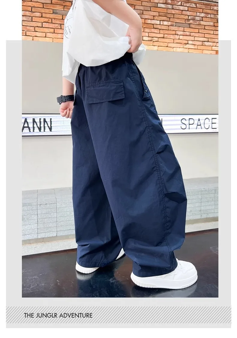 Teen Boys Pants 2026 New Spring Autumn Pants Children's Straight Trousers Teenager Wide-legged Cargo Pants Kids Loose Clothes
