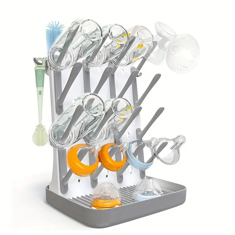 1PC Bottle Drying Rack, Vertical Dryer with 18 Hooks, Space-Saving Kitchen Organizer for Bottles, Brushes & Pump Parts