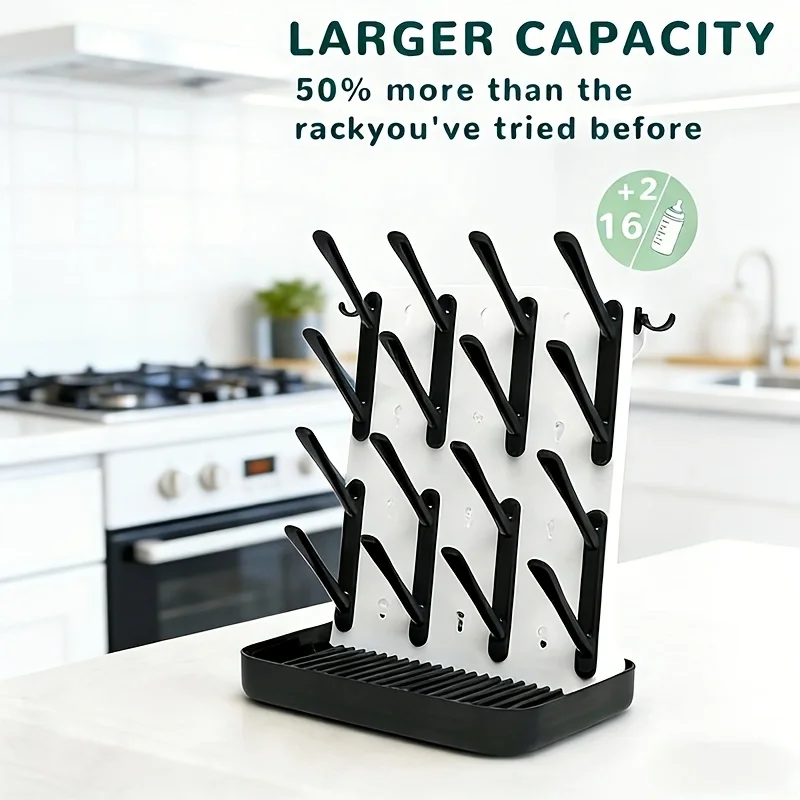 1PC Bottle Drying Rack, Vertical Dryer with 18 Hooks, Space-Saving Kitchen Organizer for Bottles, Brushes & Pump Parts