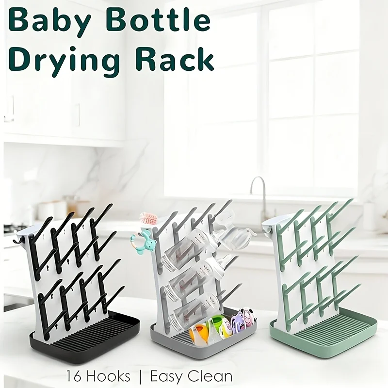 1PC Bottle Drying Rack, Vertical Dryer with 18 Hooks, Space-Saving Kitchen Organizer for Bottles, Brushes & Pump Parts