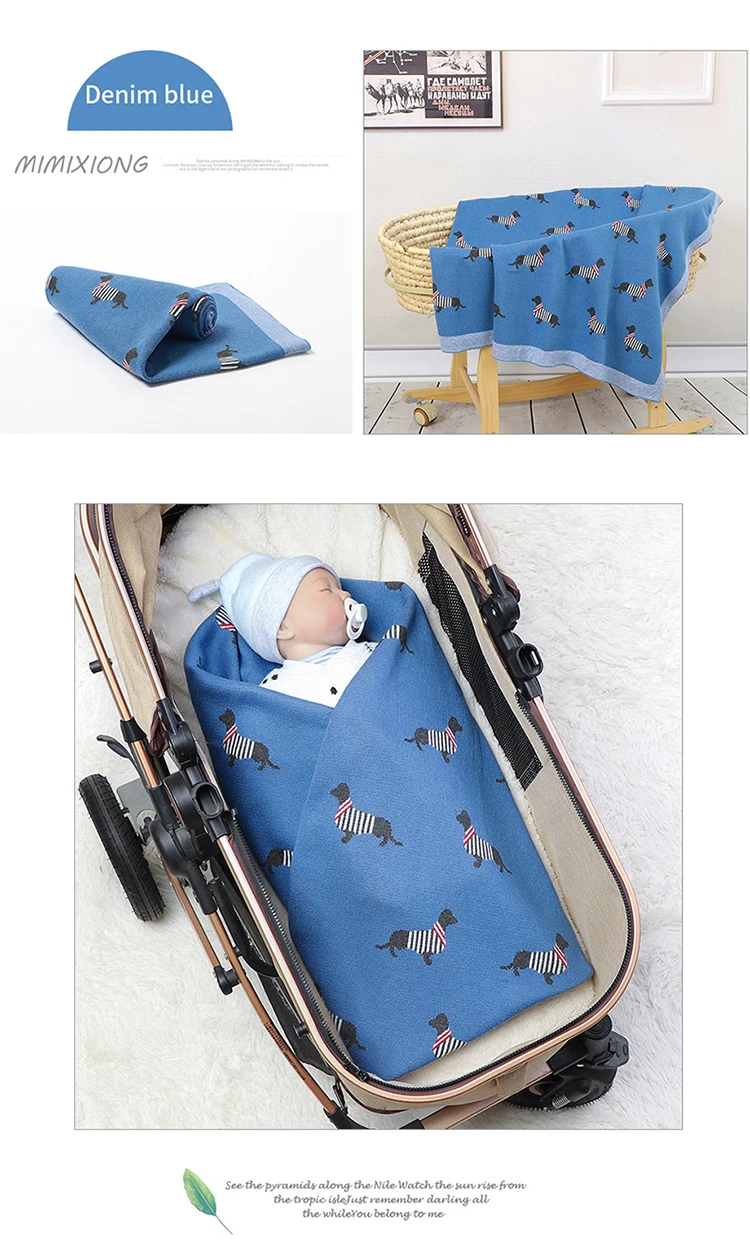 Baby Blankets Newborn Cartoon Swaddle Wrap Monthly Blankets 100%Cotton Knitted Toddler Infant Outdoor Playing Clip Mats 100*80cm