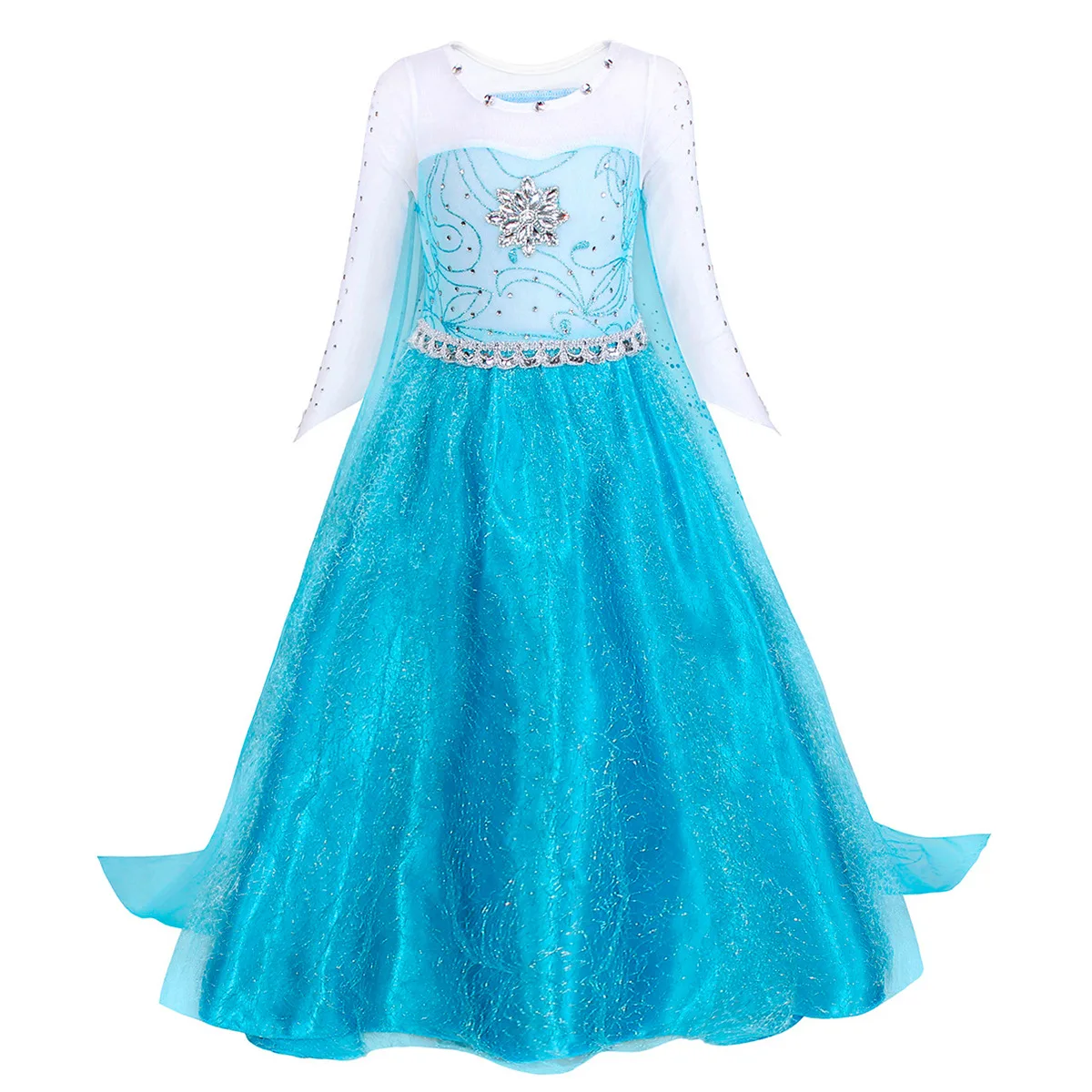 Girls Ice Fantasy Princess Mesh Ball Gown Kids Cosplay Dress for Halloween Carnival Birthday Theme Party Role Play Dress-Up