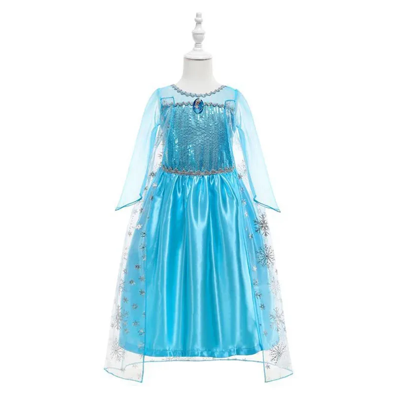 Girls Ice Fantasy Princess Mesh Ball Gown Kids Cosplay Dress for Halloween Carnival Birthday Theme Party Role Play Dress-Up