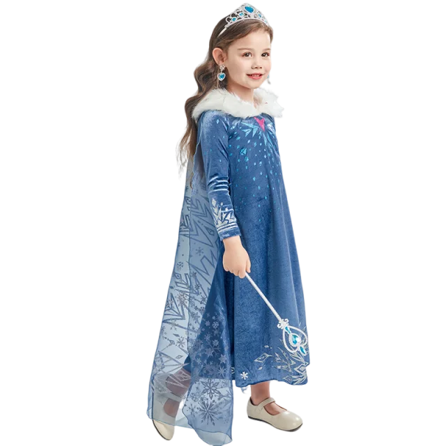 Girls Ice Fantasy Princess Mesh Ball Gown Kids Cosplay Dress for Halloween Carnival Birthday Theme Party Role Play Dress-Up