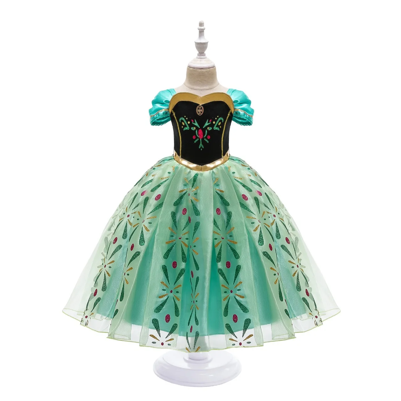 Girls Ice Fantasy Princess Mesh Ball Gown Kids Cosplay Dress for Halloween Carnival Birthday Theme Party Role Play Dress-Up