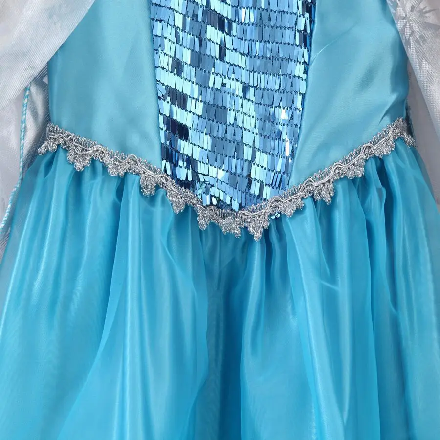 Girls Ice Fantasy Princess Mesh Ball Gown Kids Cosplay Dress for Halloween Carnival Birthday Theme Party Role Play Dress-Up