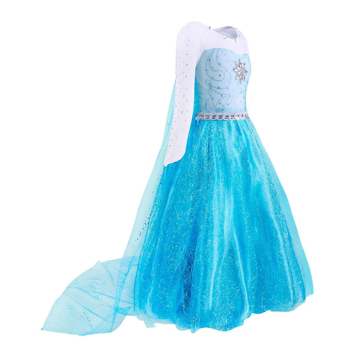 Girls Ice Fantasy Princess Mesh Ball Gown Kids Cosplay Dress for Halloween Carnival Birthday Theme Party Role Play Dress-Up