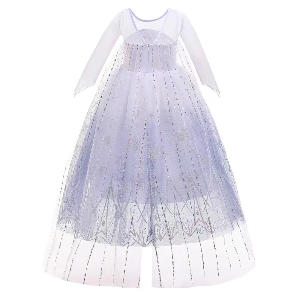 Girls Ice Fantasy Princess Mesh Ball Gown Kids Cosplay Dress for Halloween Carnival Birthday Theme Party Role Play Dress-Up