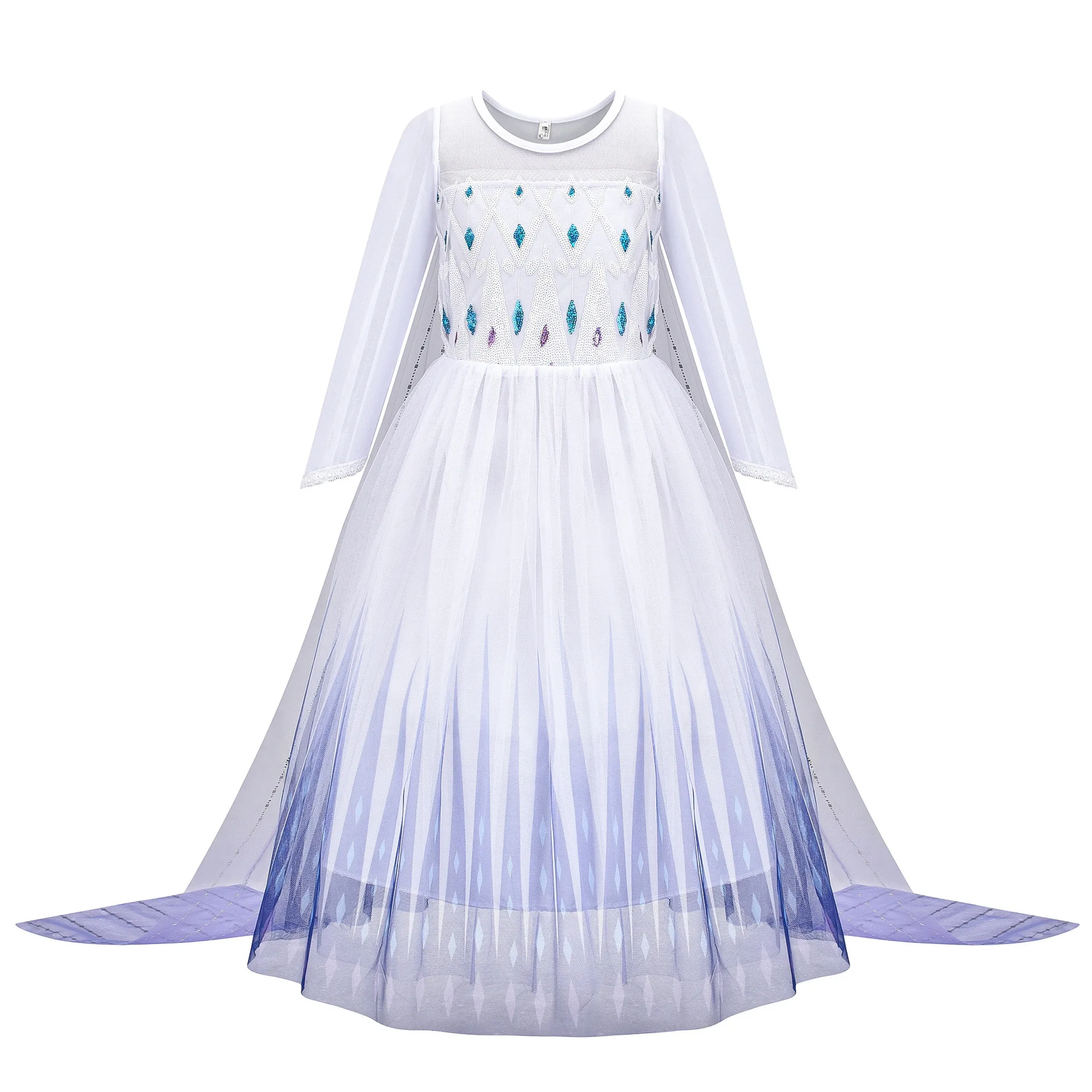 Girls Ice Fantasy Princess Mesh Ball Gown Kids Cosplay Dress for Halloween Carnival Birthday Theme Party Role Play Dress-Up
