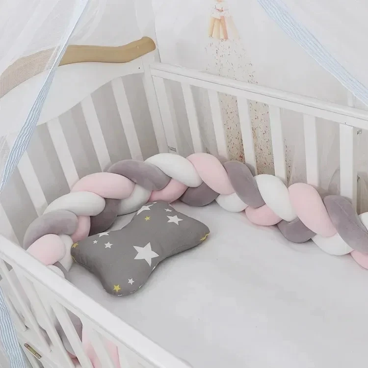 3 Shares Toddler Baby Bed Bumpers In The Crib Newborn 1M/2M/3M/4M Baby Crib Protector Bed Braid Knot Cushion for Infant Kids