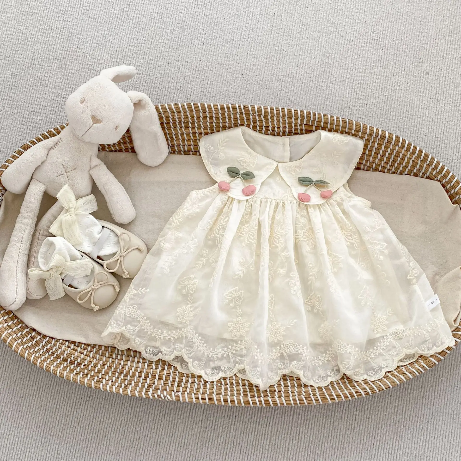 New Summer Dress for Girls, Sweet Flower Embroidered Princess Skirt, Lotus Leaf Edge Sleeveless Tank Top Skirt for Baby Girls