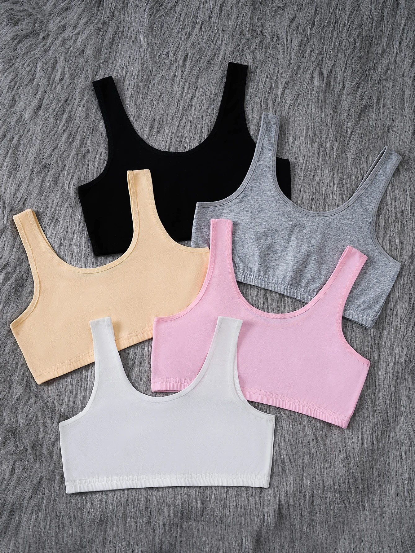 5 Pcs Girls' Bras, Multi-color Elastic Sports Bra Training Bras, No Padding, No Underwire Underwear, Comfortable Student