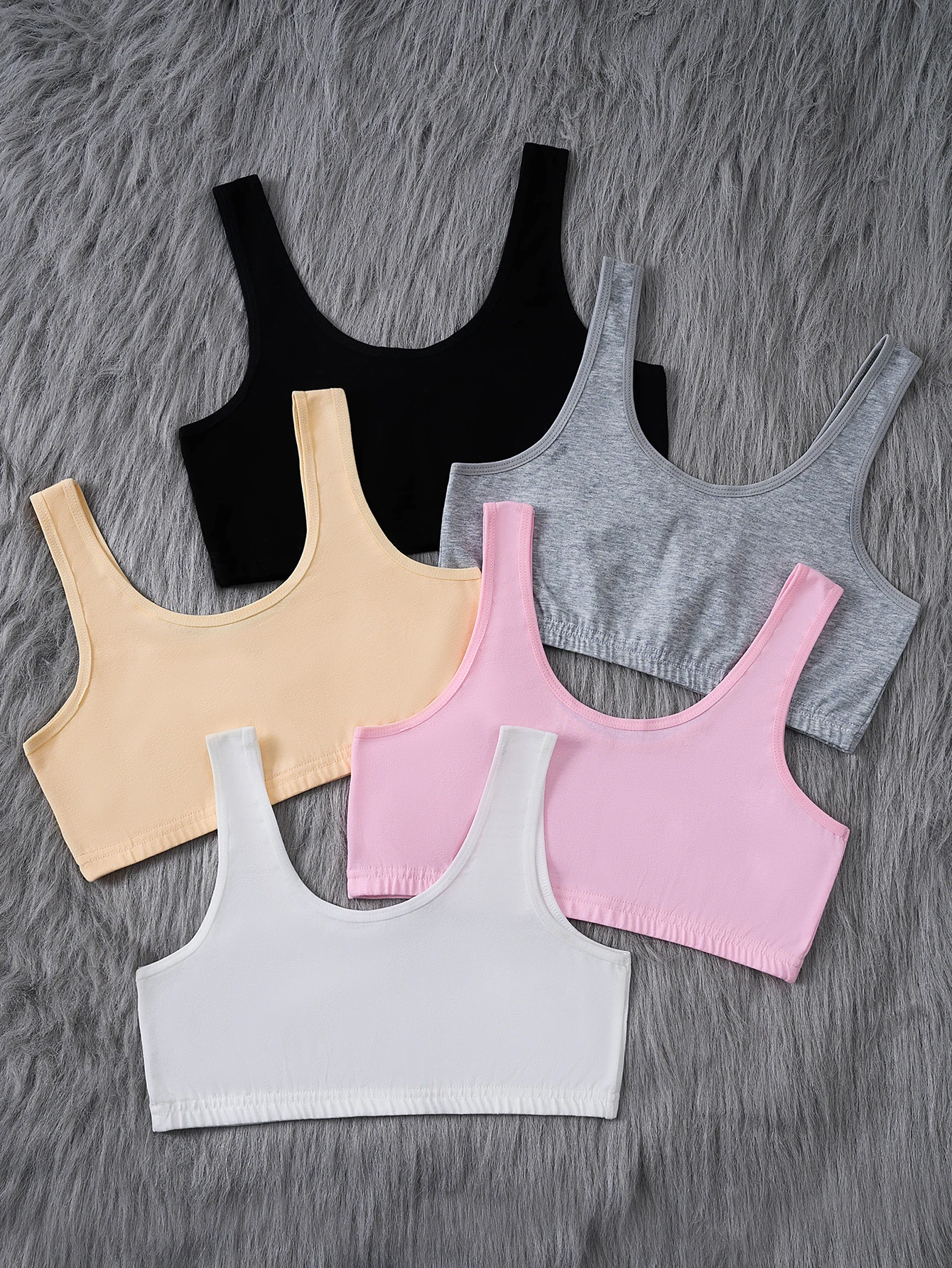 5 Pcs Girls' Bras, Multi-color Elastic Sports Bra Training Bras, No Padding, No Underwire Underwear, Comfortable Student