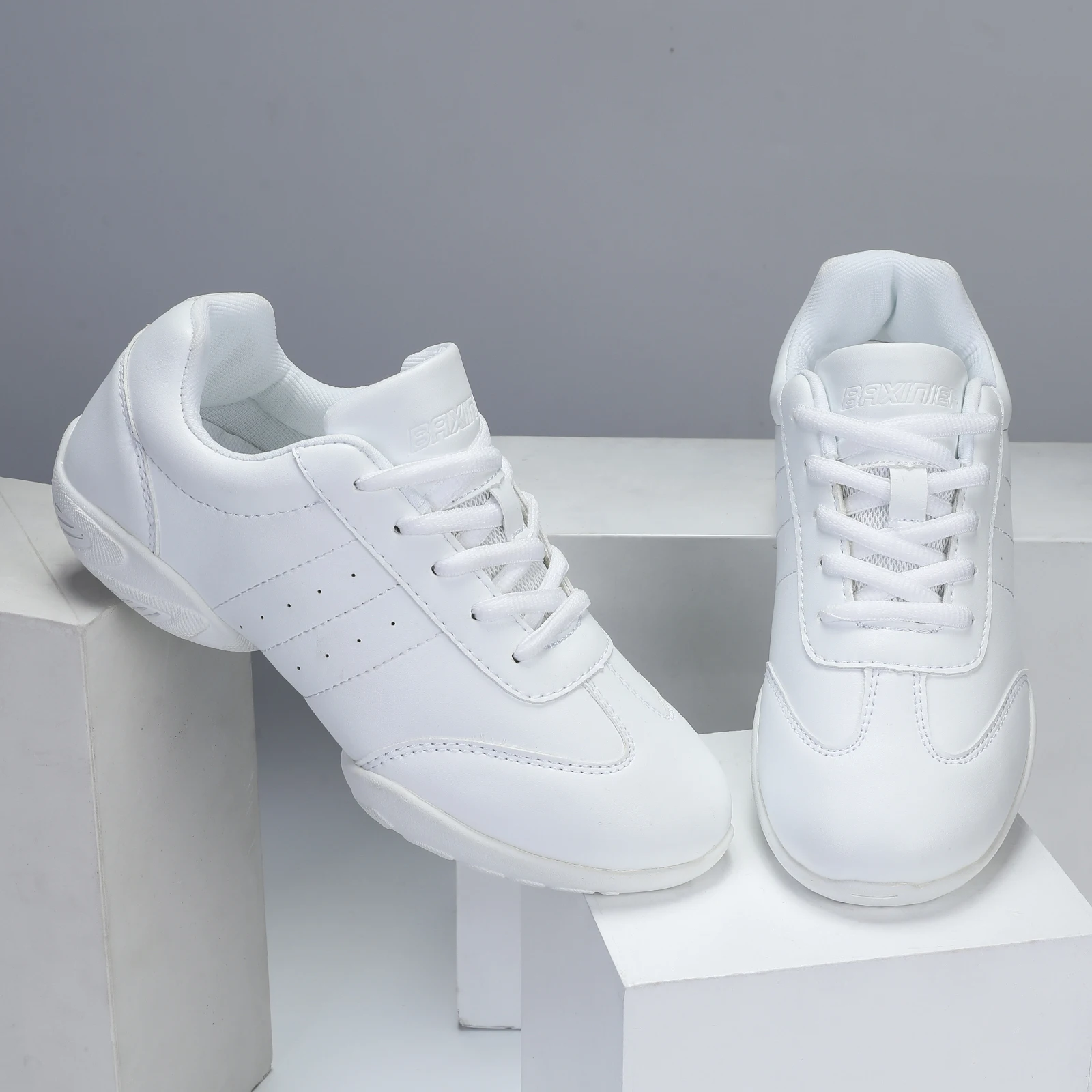 BAXINIER Girls White Cheerleading Dance Shoes Athletic Training Tennis Breathable Youth Competition Cheer Sneakers