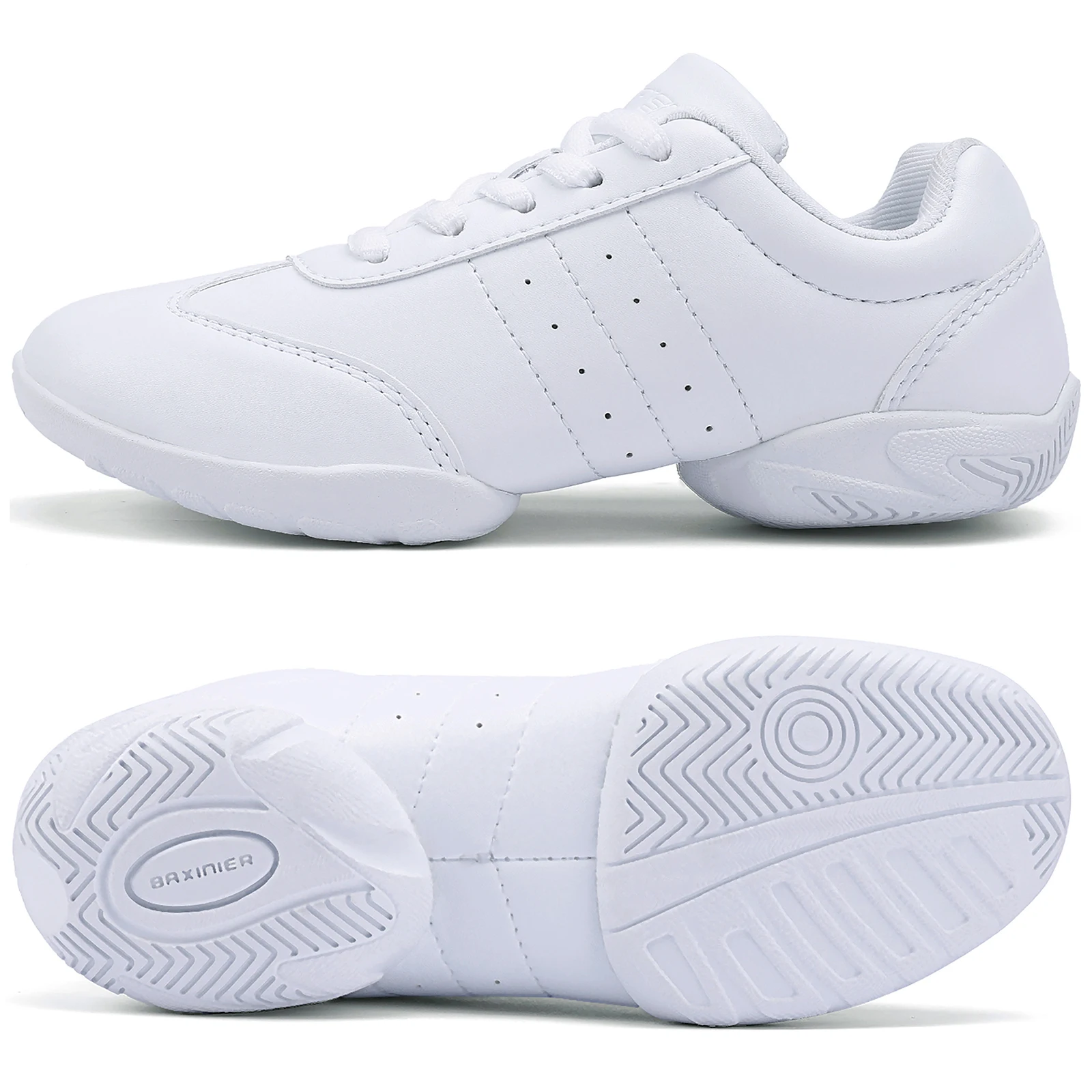 BAXINIER Girls White Cheerleading Dance Shoes Athletic Training Tennis Breathable Youth Competition Cheer Sneakers