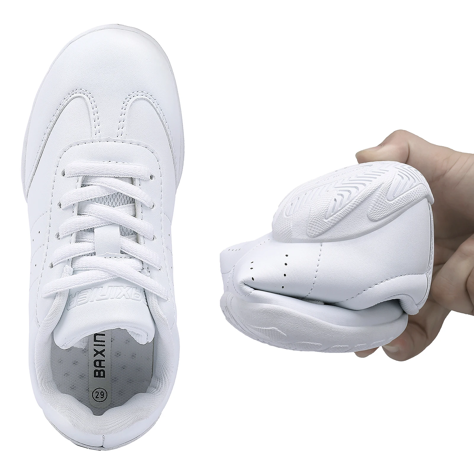 BAXINIER Girls White Cheerleading Dance Shoes Athletic Training Tennis Breathable Youth Competition Cheer Sneakers