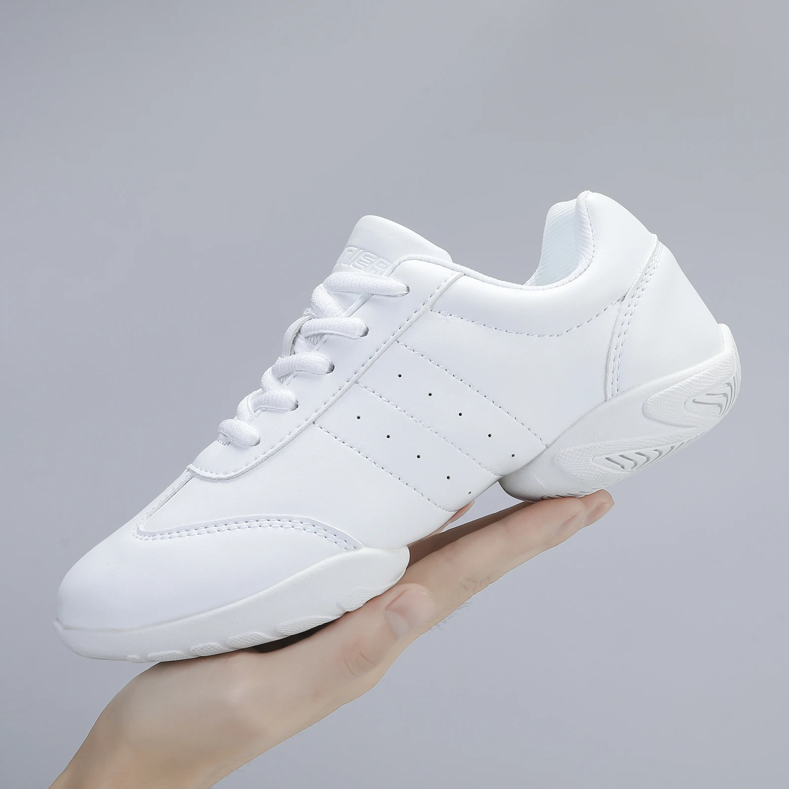BAXINIER Girls White Cheerleading Dance Shoes Athletic Training Tennis Breathable Youth Competition Cheer Sneakers