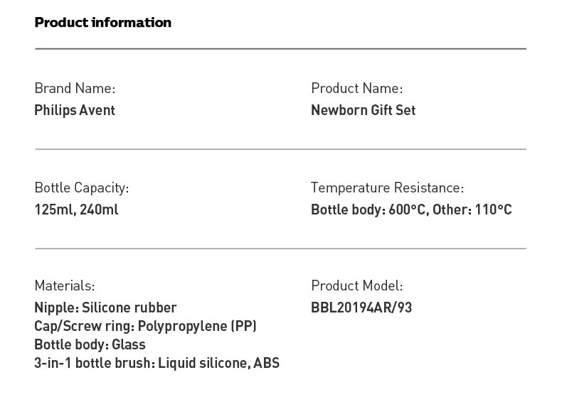 Philips Avent Glass Baby Bottle Silicone Nipple Wide Caliber for 0-1 Month Baby