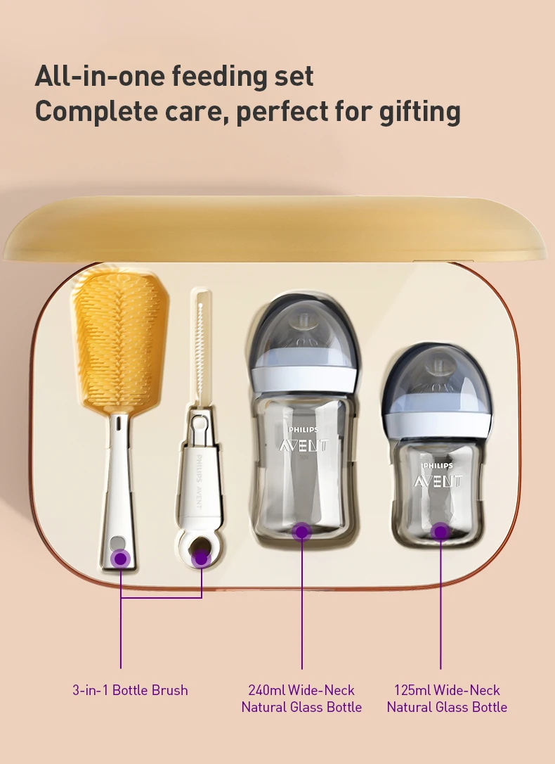 Philips Avent Glass Baby Bottle Silicone Nipple Wide Caliber for 0-1 Month Baby