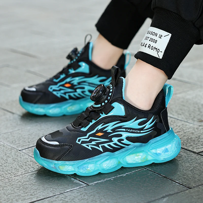 New Anti-skid Leather Kids Sneakers for Boys Running Walking Lightweight Casual Shoes With Fashion Dragon Pattern Size 28-39