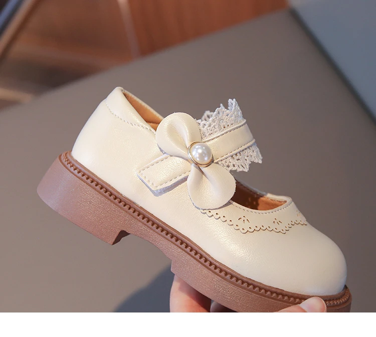 Girls Small Leather Shoes Size 23-36 Soft Bottom Leather Children's Single Shoes Beige Fashion Versatile Children's Baby Shoes