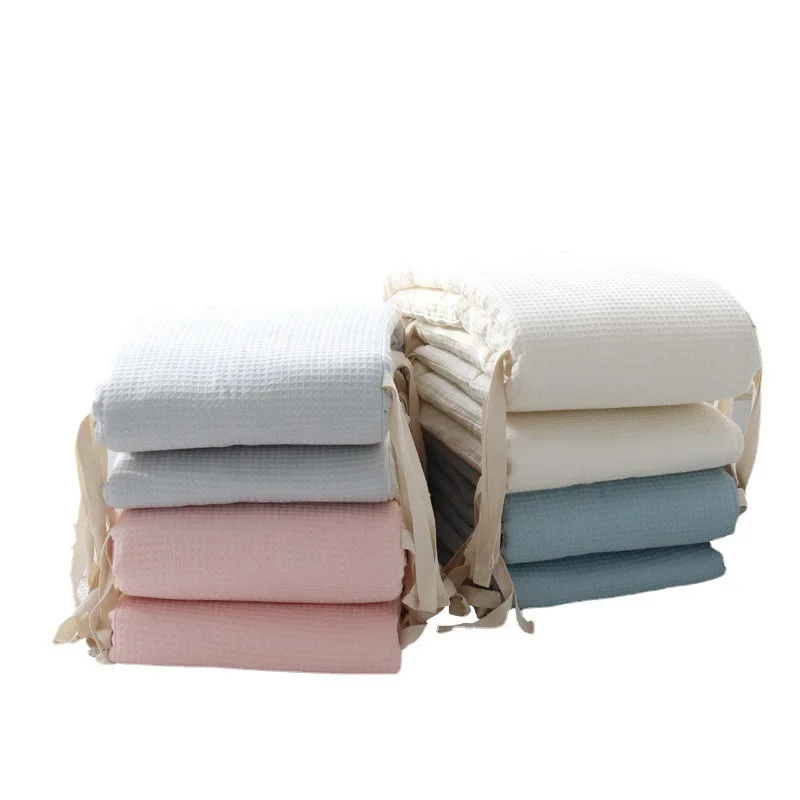 One-piece Waffle Gauze Cotton Washable Baby Crib Bumper Set for Newborns To Prevent Bumps and Falls