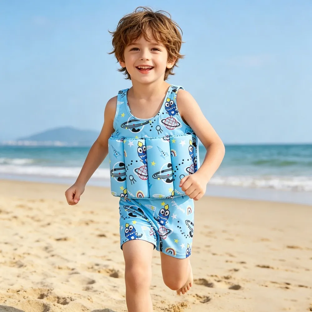 Buoyancy Swimsuit Kids One Piece Boys Girls Swimwear Suit Baby 1 2 3 4 5 Yrs Blue Space Dinosaur Children Swimming Training Vest