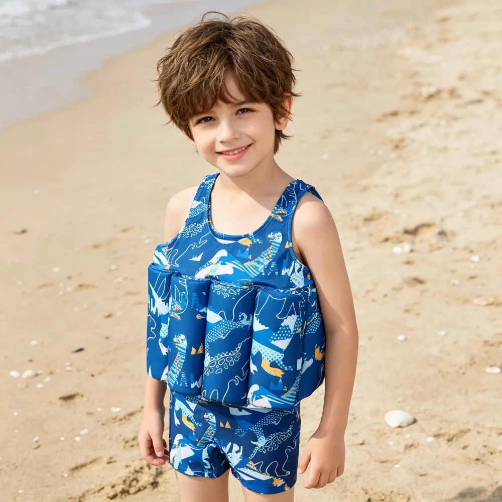 Buoyancy Swimsuit Kids One Piece Boys Girls Swimwear Suit Baby 1 2 3 4 5 Yrs Blue Space Dinosaur Children Swimming Training Vest