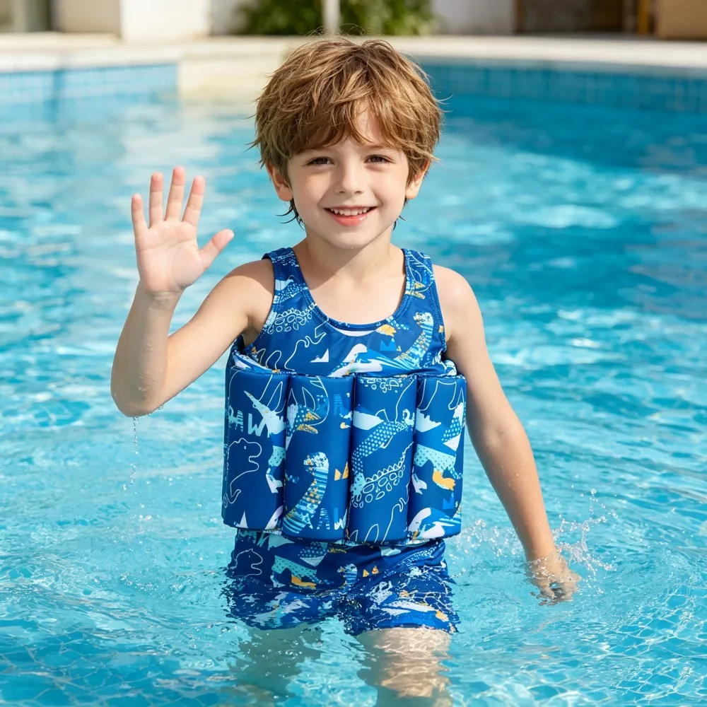 Buoyancy Swimsuit Kids One Piece Boys Girls Swimwear Suit Baby 1 2 3 4 5 Yrs Blue Space Dinosaur Children Swimming Training Vest