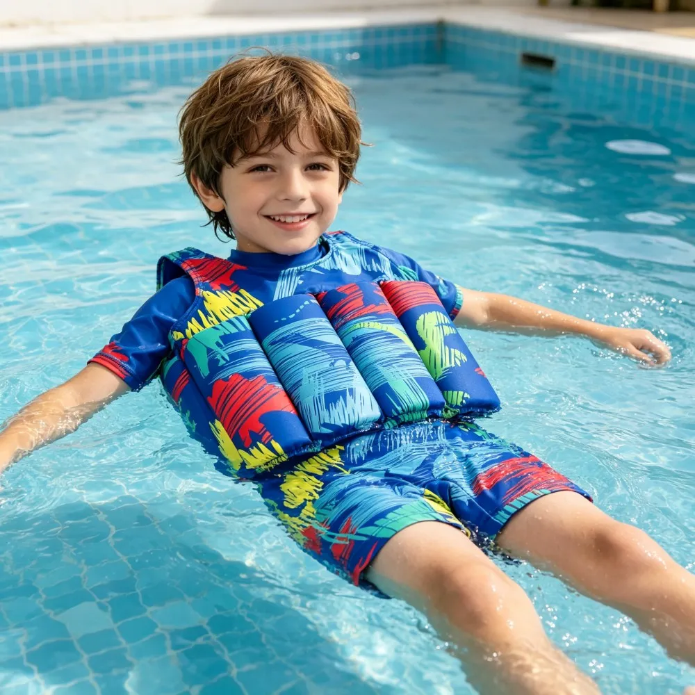 Buoyancy Swimsuit Kids One Piece Boys Girls Swimwear Suit Baby 1 2 3 4 5 Yrs Blue Space Dinosaur Children Swimming Training Vest