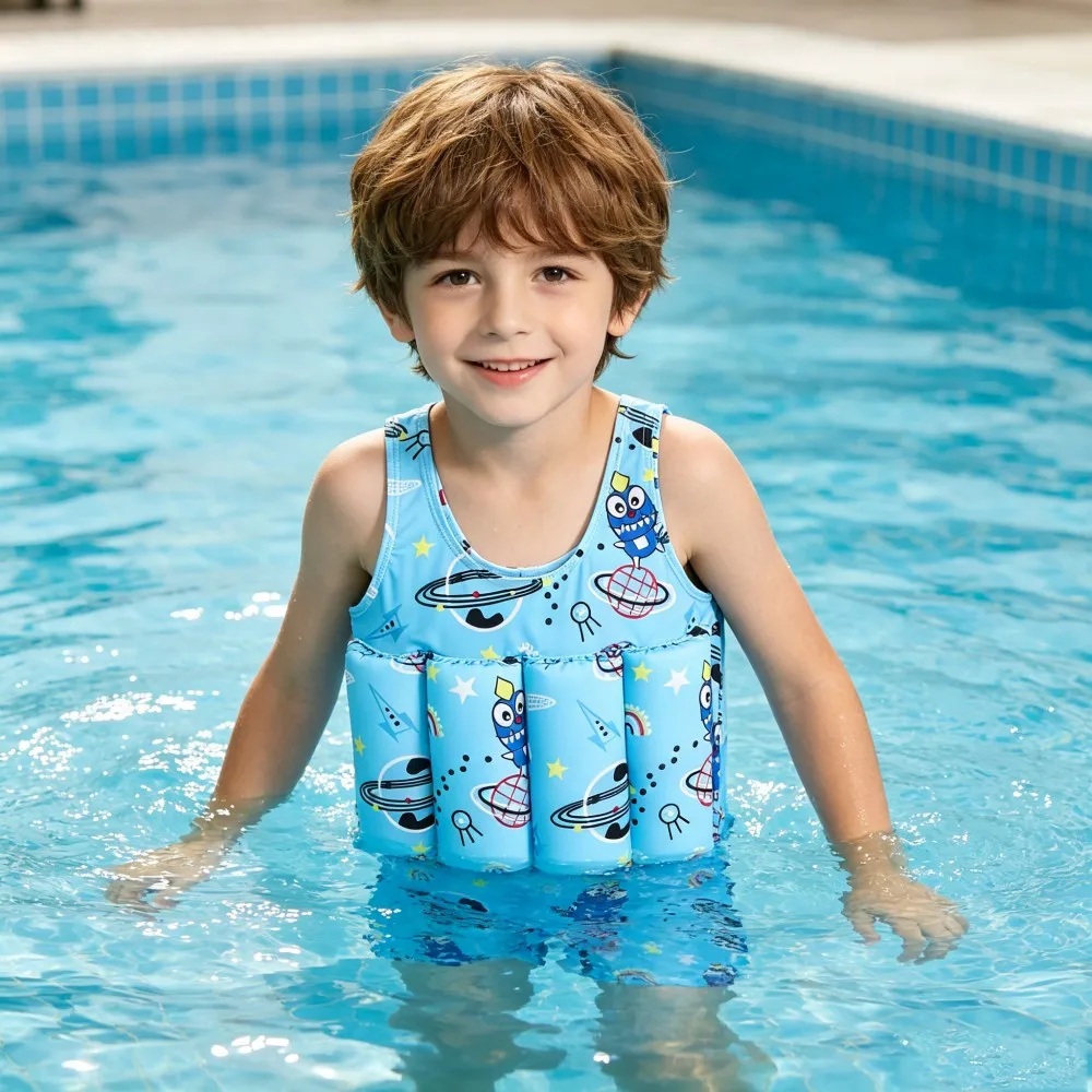Buoyancy Swimsuit Kids One Piece Boys Girls Swimwear Suit Baby 1 2 3 4 5 Yrs Blue Space Dinosaur Children Swimming Training Vest