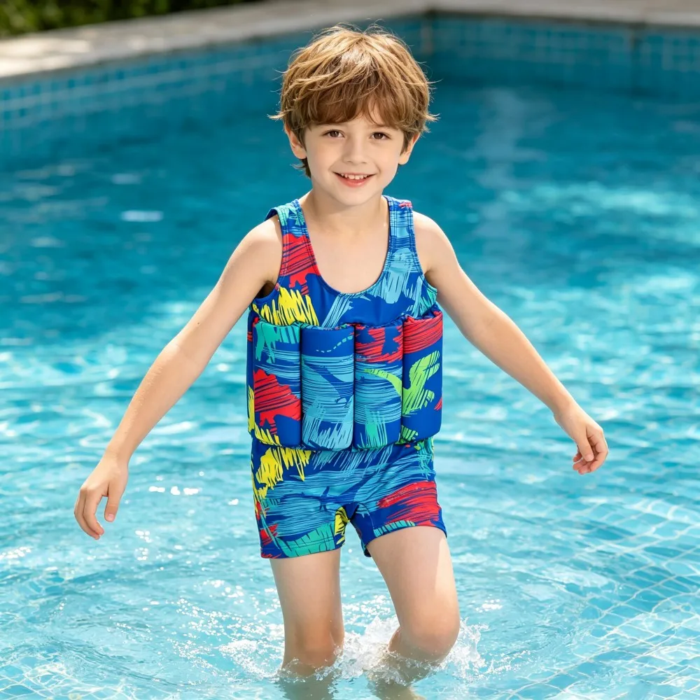 Buoyancy Swimsuit Kids One Piece Boys Girls Swimwear Suit Baby 1 2 3 4 5 Yrs Blue Space Dinosaur Children Swimming Training Vest