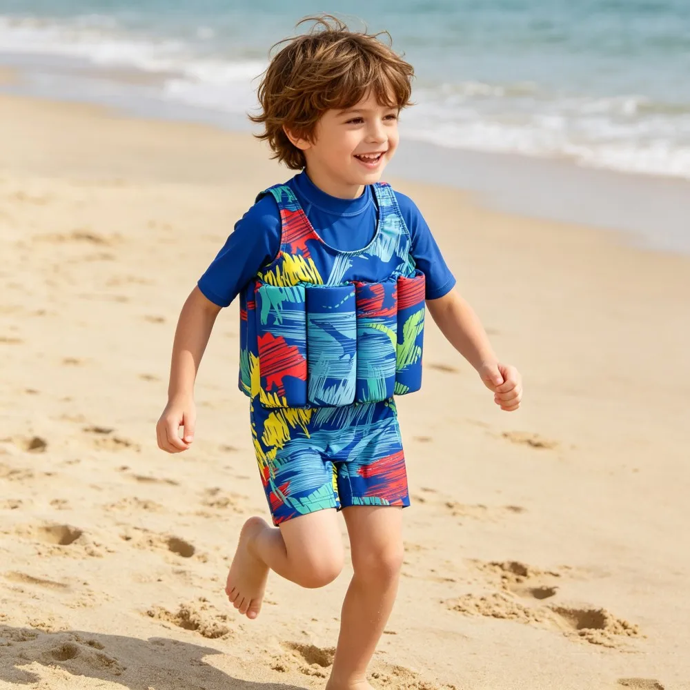 Buoyancy Swimsuit Kids One Piece Boys Girls Swimwear Suit Baby 1 2 3 4 5 Yrs Blue Space Dinosaur Children Swimming Training Vest