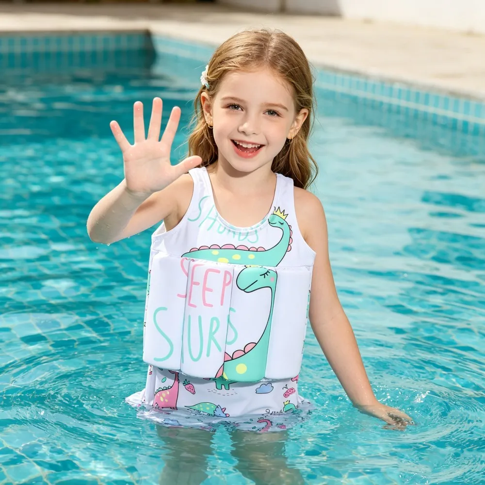 Buoyancy Swimsuit Kids One Piece Boys Girls Swimwear Suit Baby 1 2 3 4 5 Yrs Blue Space Dinosaur Children Swimming Training Vest