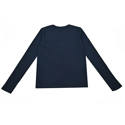 Kids Shirt Dark Navy Blue Boy and Girls Casual School Shirt Long Sleeves Top Round Neck Children Clothes Logo Embroidery