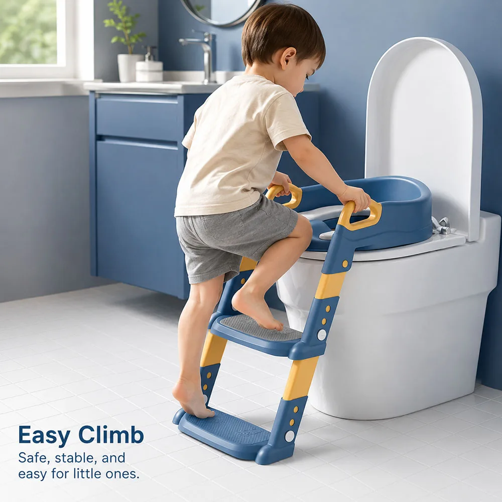 Portable Kids Toilet Potty Training Seat Folding Trainer Height Adjustable Wite Waterproof Cushioned Mat for Boys Girls Children