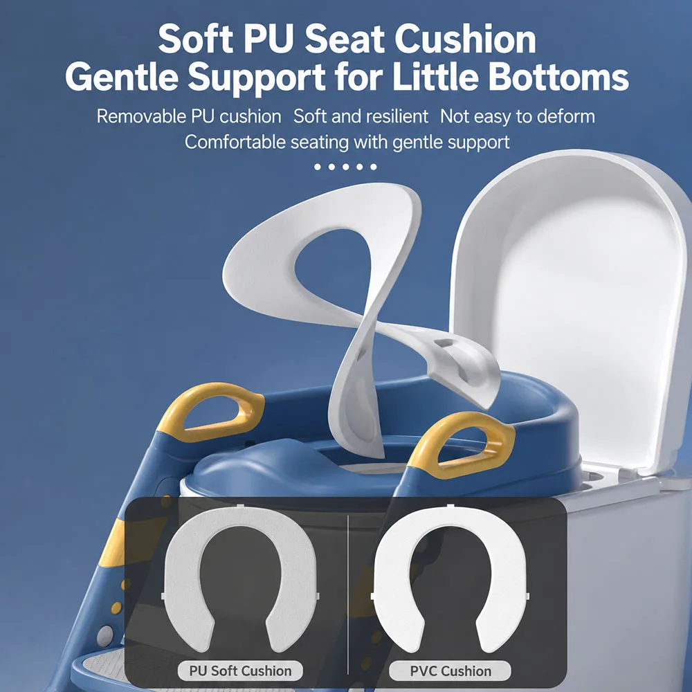 Portable Kids Toilet Potty Training Seat Folding Trainer Height Adjustable Wite Waterproof Cushioned Mat for Boys Girls Children