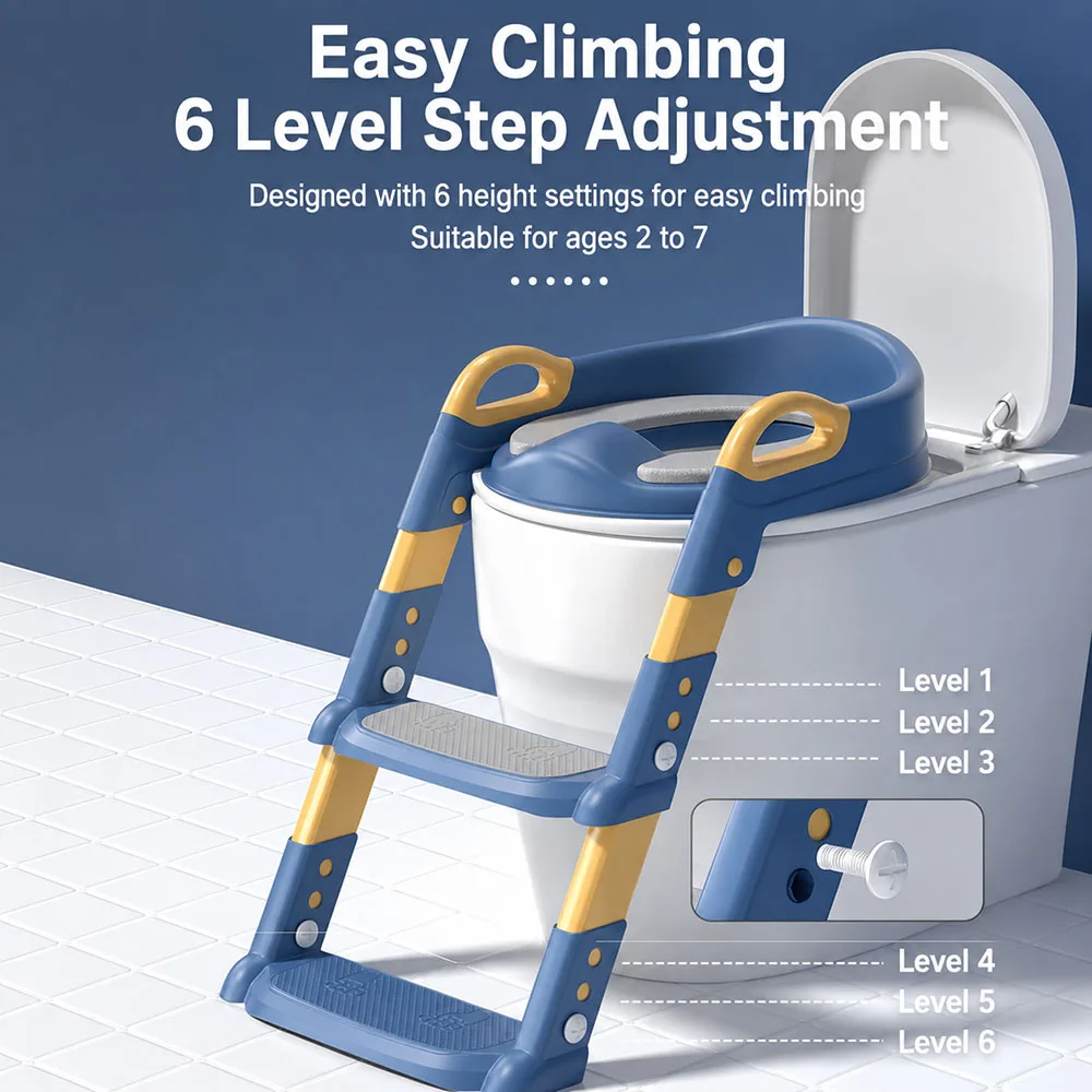 Portable Kids Toilet Potty Training Seat Folding Trainer Height Adjustable Wite Waterproof Cushioned Mat for Boys Girls Children
