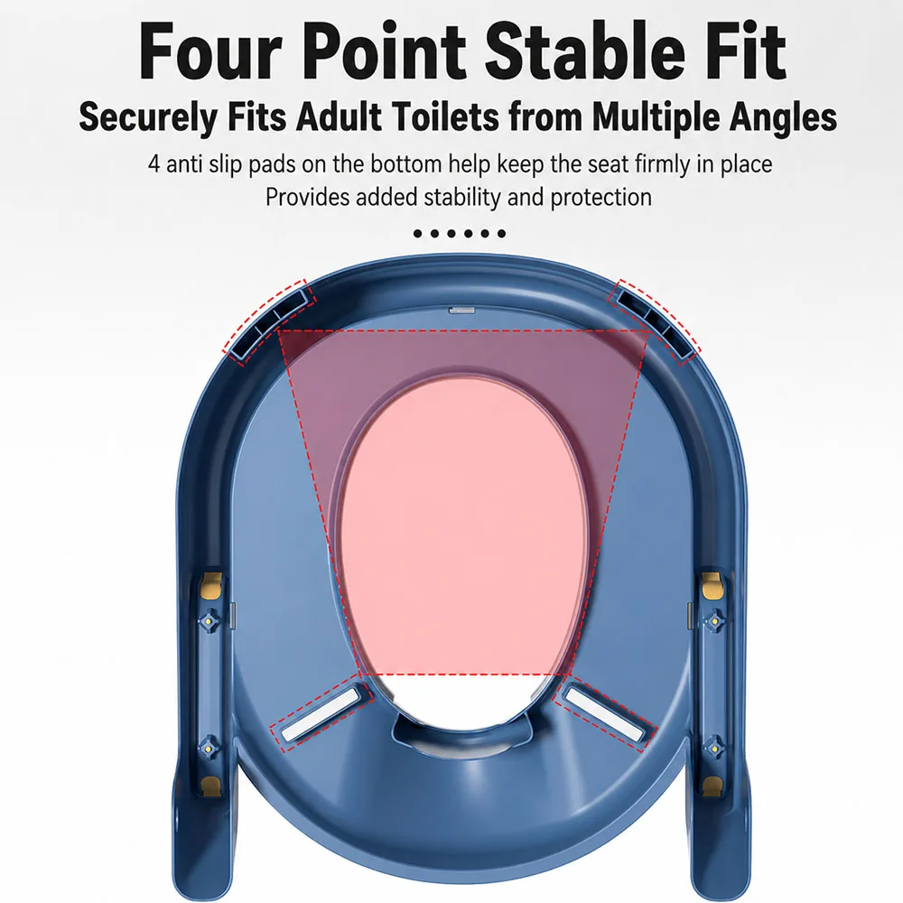 Portable Kids Toilet Potty Training Seat Folding Trainer Height Adjustable Wite Waterproof Cushioned Mat for Boys Girls Children