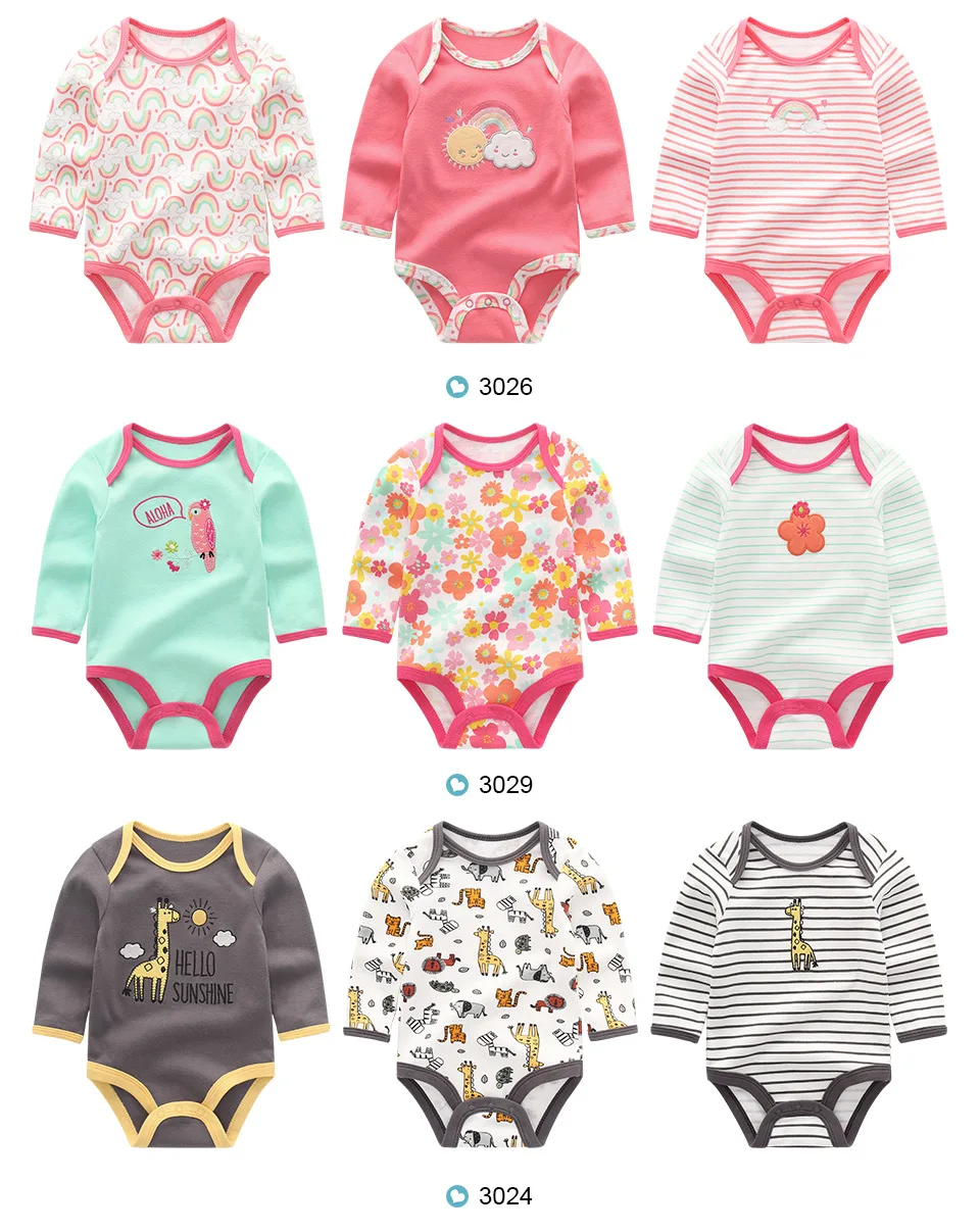 Kiddiezoom 3 Pcs Newborn Cartoon Long Sleeve 100%cotton Baby Boy Girl Bodysuit Soft Infant Onesies Clothes