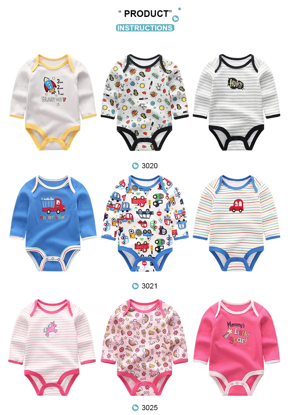 Kiddiezoom 3 Pcs Newborn Cartoon Long Sleeve 100%cotton Baby Boy Girl Bodysuit Soft Infant Onesies Clothes