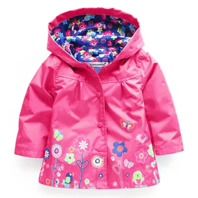 Spring And Autumn Girls Raincoat Waterproof Hooded Jacket Boys Rainwear Fashion Print Long Sleeve Outerwear Children's Clothing