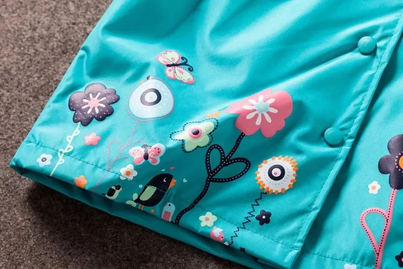 Spring And Autumn Girls Raincoat Waterproof Hooded Jacket Boys Rainwear Fashion Print Long Sleeve Outerwear Children's Clothing