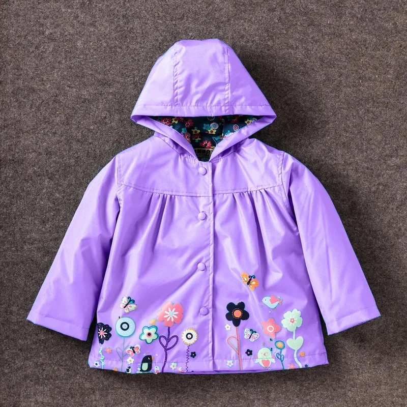 Spring And Autumn Girls Raincoat Waterproof Hooded Jacket Boys Rainwear Fashion Print Long Sleeve Outerwear Children's Clothing
