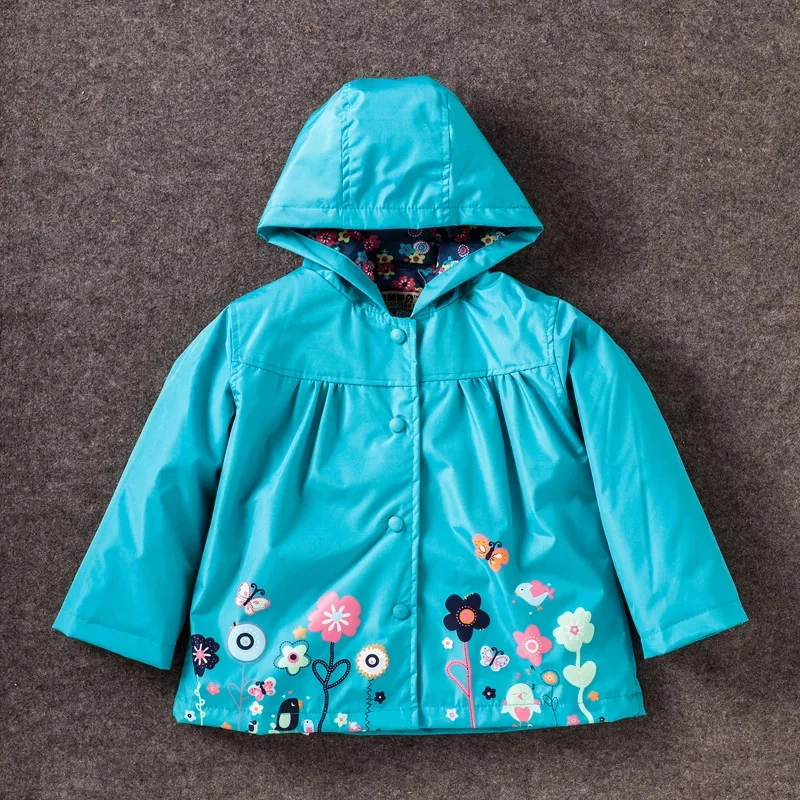 Spring And Autumn Girls Raincoat Waterproof Hooded Jacket Boys Rainwear Fashion Print Long Sleeve Outerwear Children's Clothing