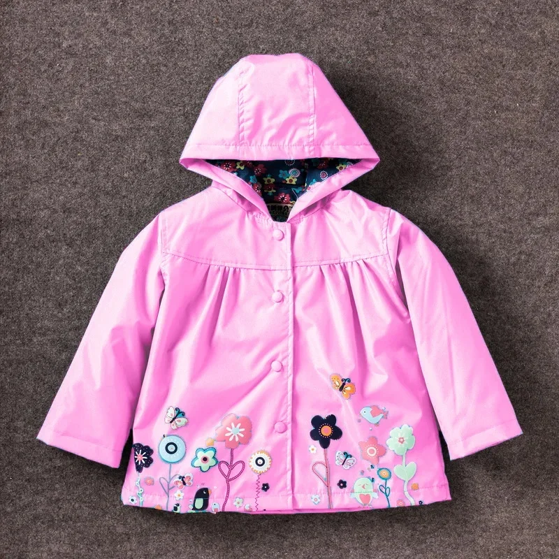 Spring And Autumn Girls Raincoat Waterproof Hooded Jacket Boys Rainwear Fashion Print Long Sleeve Outerwear Children's Clothing