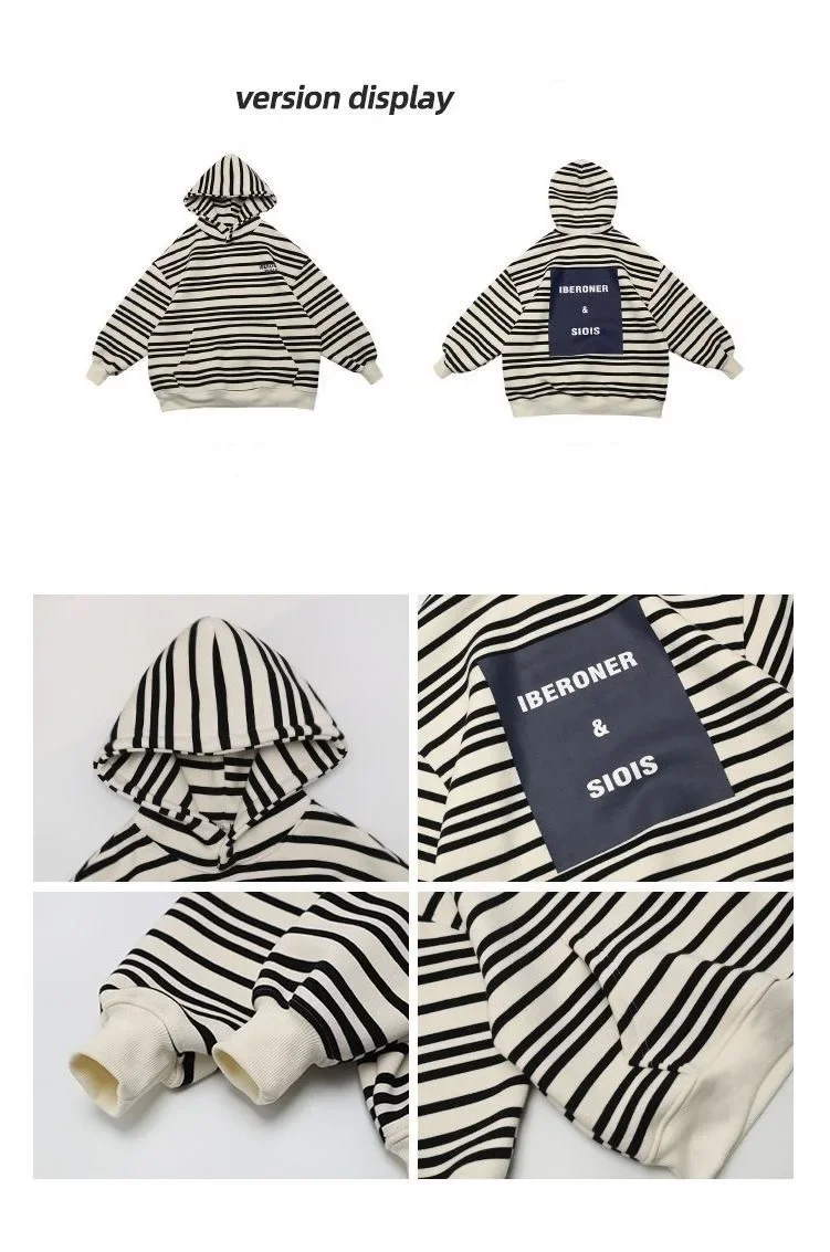ZOETOPKID Spring Autumn School Kids 2PCS Tracksuit Boys Loose Striped Sweatshirt+Gray Sweatpant Workout Sets Child Jogger Outfit