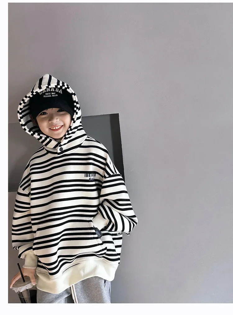 ZOETOPKID Spring Autumn School Kids 2PCS Tracksuit Boys Loose Striped Sweatshirt+Gray Sweatpant Workout Sets Child Jogger Outfit