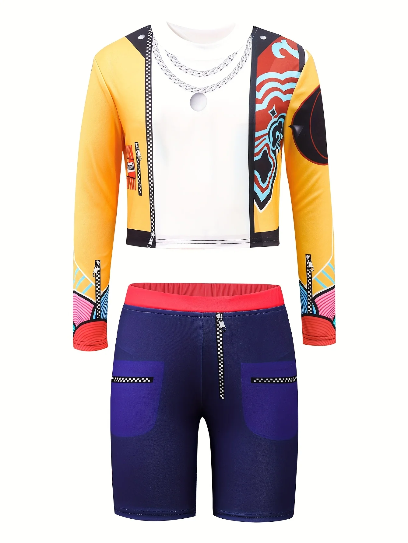 Girls' Casual Outfit: Long-Sleeved Top + Tight Shorts Two-Piece Set with Cartoon Print, Fashionable and Versatile, Suitable for Girls Aged 4-11, for Home and Outings