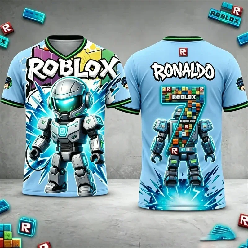 3D Roblox Robot Kids T-Shirt Custom Name Boys Girls Summer Short Sleeve Breathable Sport Jersey Casual Game Print Tee Tops Gifts